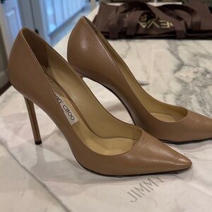 Jimmy Choo Romy Nude/Tan Leather Pointed-Toe Stiletto Pumps